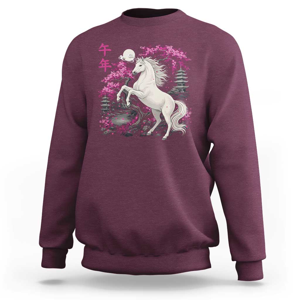 Japanese New Year 2026 Sweatshirt Year Of The Horse Sakura Cherry Blossom Shrine - Wonder Print Shop