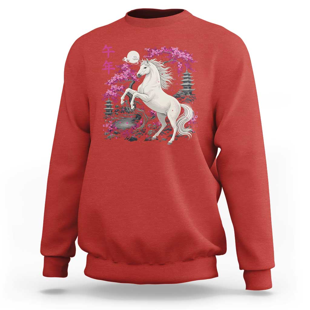 Japanese New Year 2026 Sweatshirt Year Of The Horse Sakura Cherry Blossom Shrine - Wonder Print Shop
