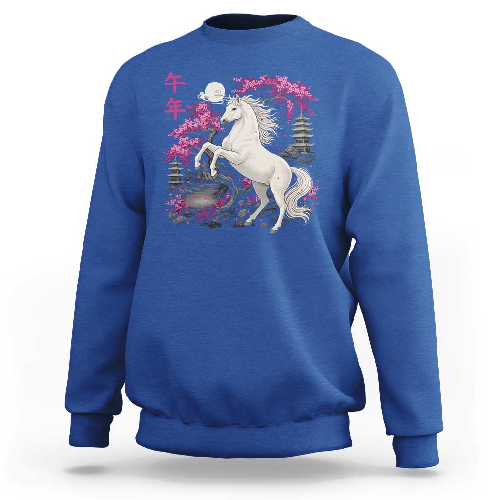 Japanese New Year 2026 Sweatshirt Year Of The Horse Sakura Cherry Blossom Shrine - Wonder Print Shop