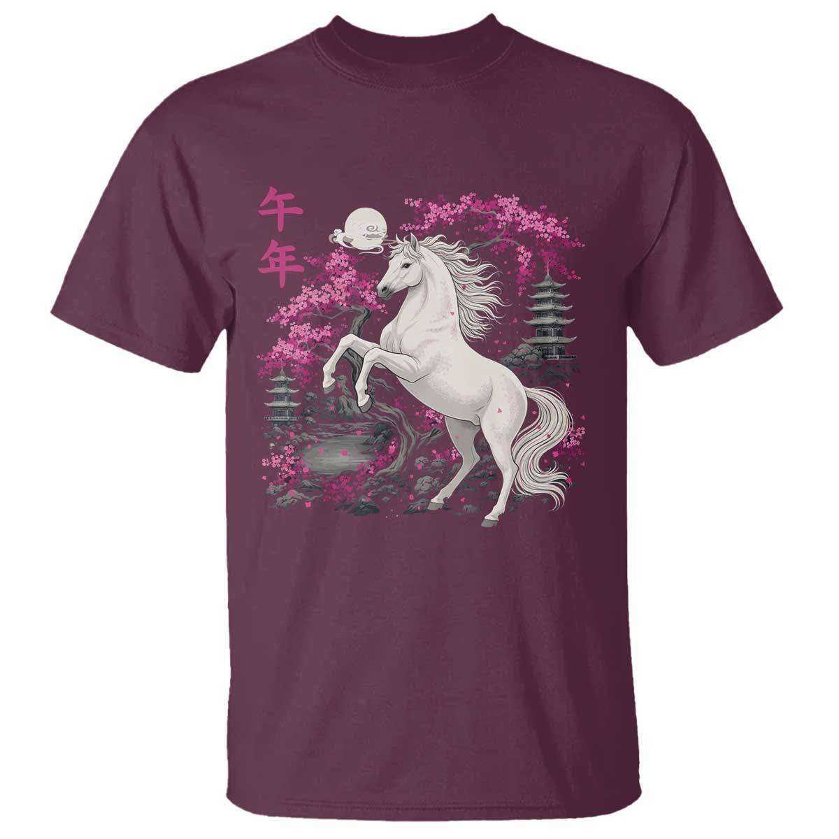 Japanese New Year 2026 T Shirt Year Of The Horse Sakura Cherry Blossom Shrine - Wonder Print Shop