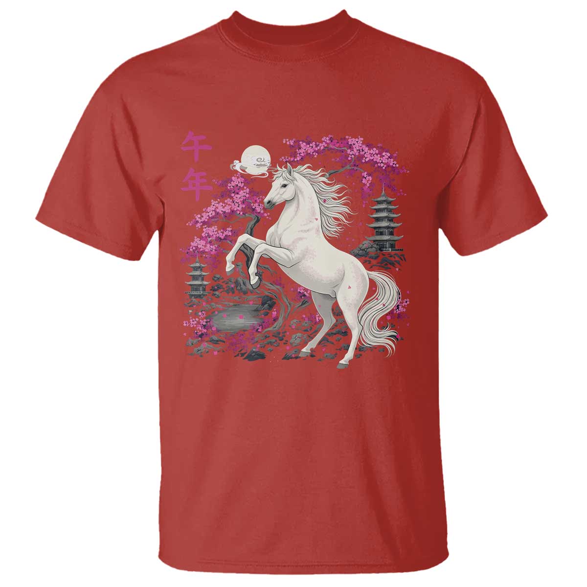 Japanese New Year 2026 T Shirt Year Of The Horse Sakura Cherry Blossom Shrine - Wonder Print Shop