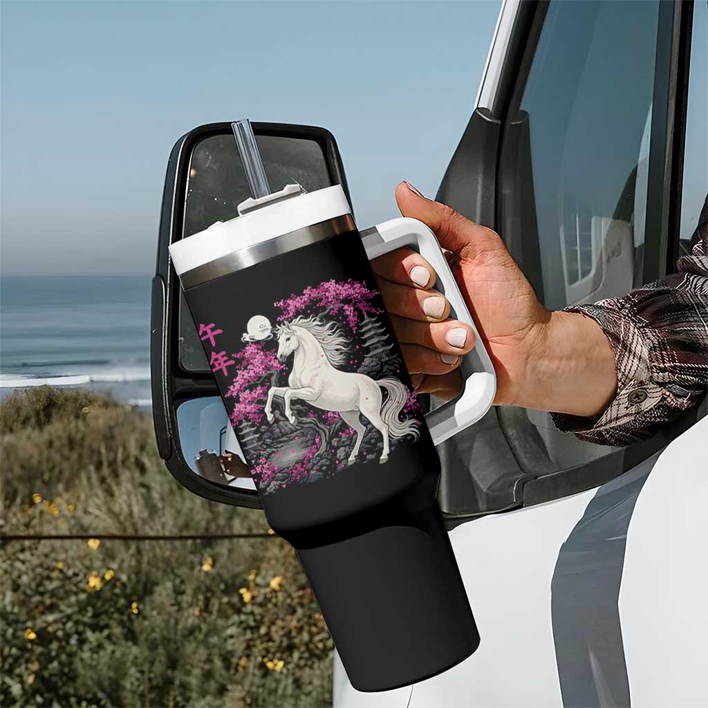 Japanese New Year 2026 Tumbler With Handle Year Of The Horse Sakura Cherry Blossom Shrine