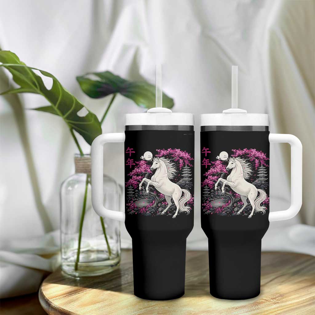 Japanese New Year 2026 Tumbler With Handle Year Of The Horse Sakura Cherry Blossom Shrine