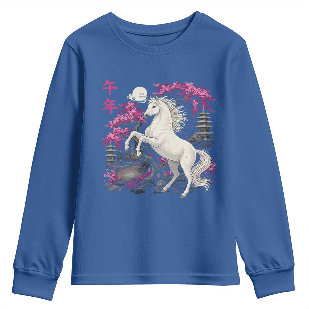 Japanese New Year 2026 Youth Sweatshirt Year Of The Horse Sakura Cherry Blossom Shrine - Wonder Print Shop