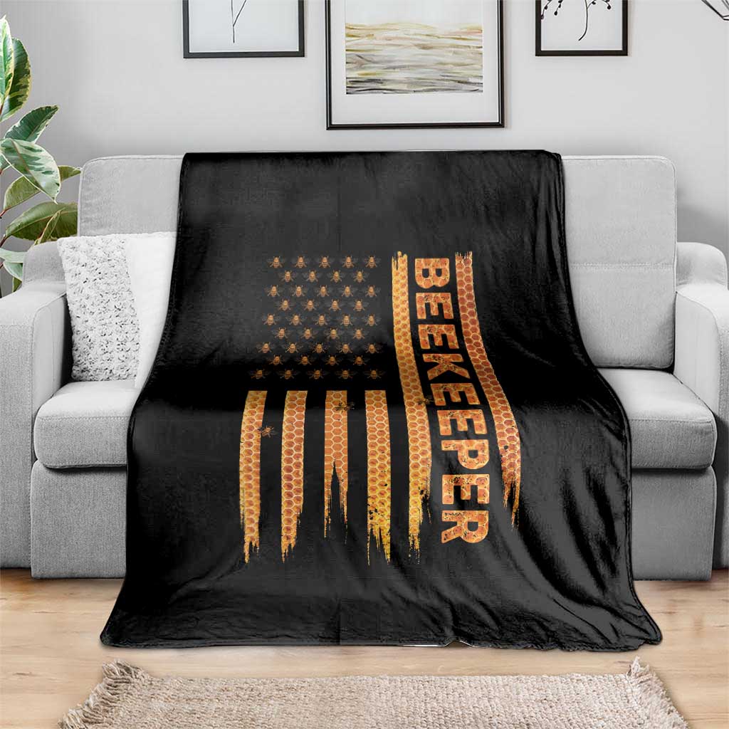 Beekeeping American Flag Honeycomb Honey Bees Beekeeper Throw Blanket