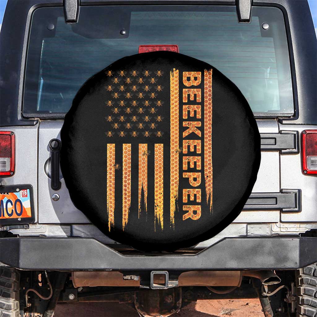Beekeeping American Flag Honeycomb Honey Bees Beekeeper Spare Tire Cover