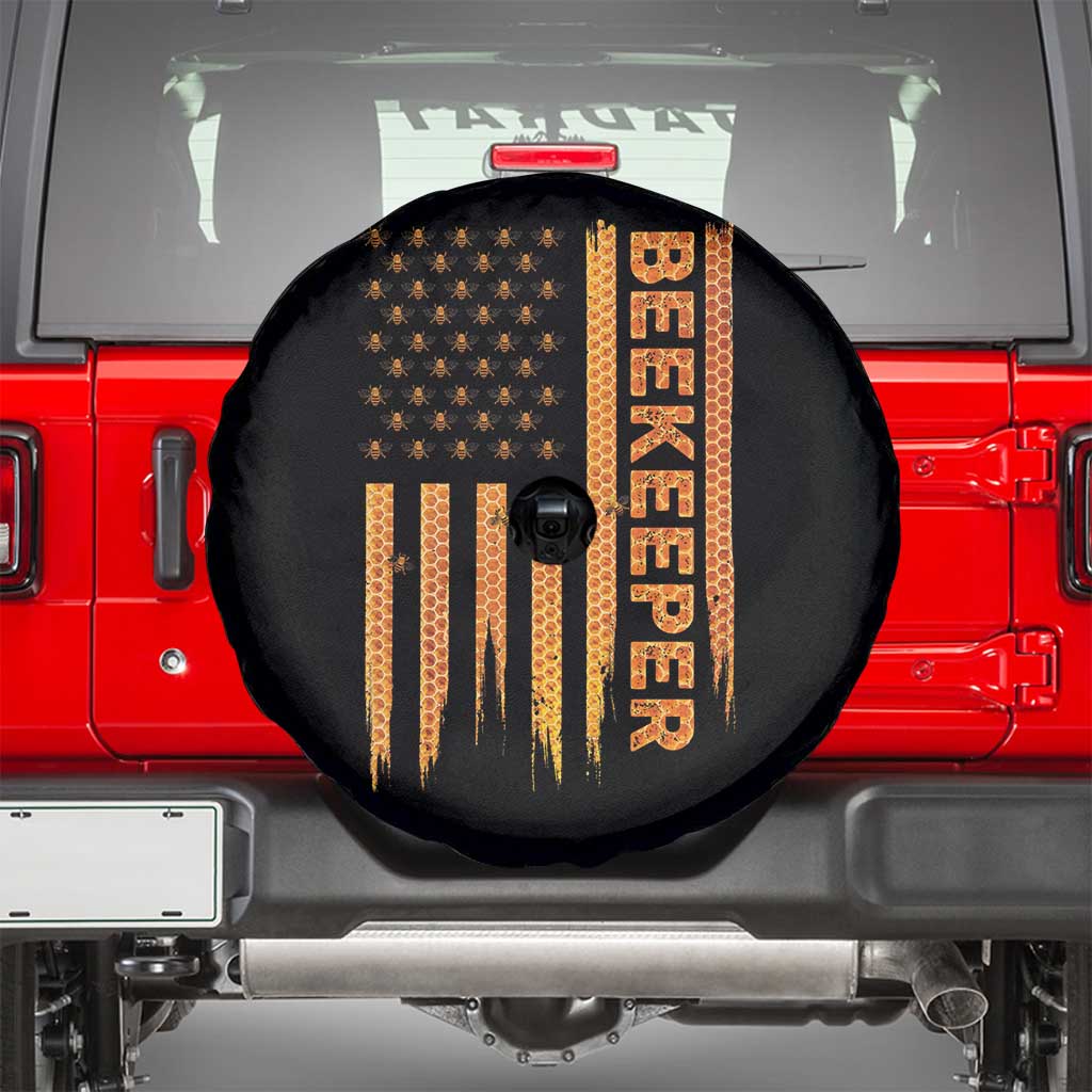 Beekeeping American Flag Honeycomb Honey Bees Beekeeper Spare Tire Cover