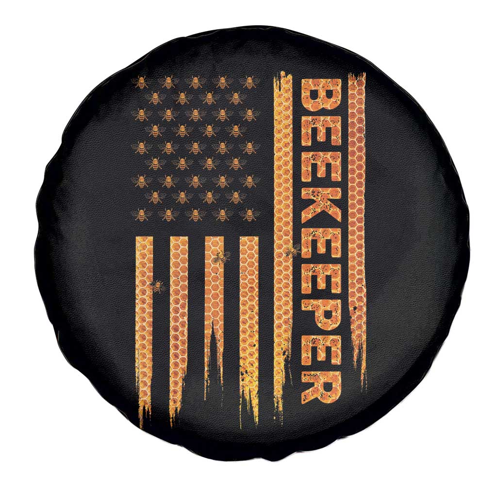 Beekeeping American Flag Honeycomb Honey Bees Beekeeper Spare Tire Cover