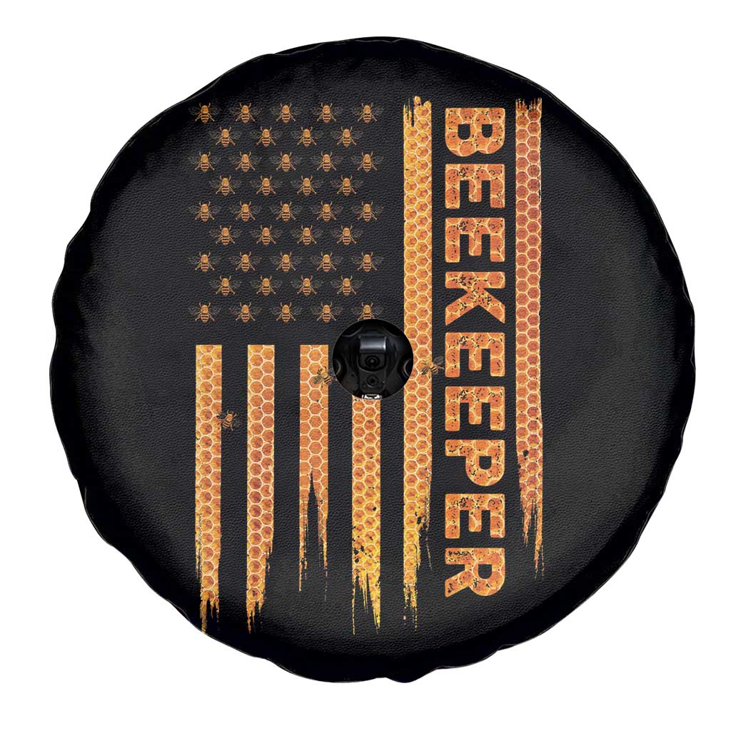 Beekeeping American Flag Honeycomb Honey Bees Beekeeper Spare Tire Cover