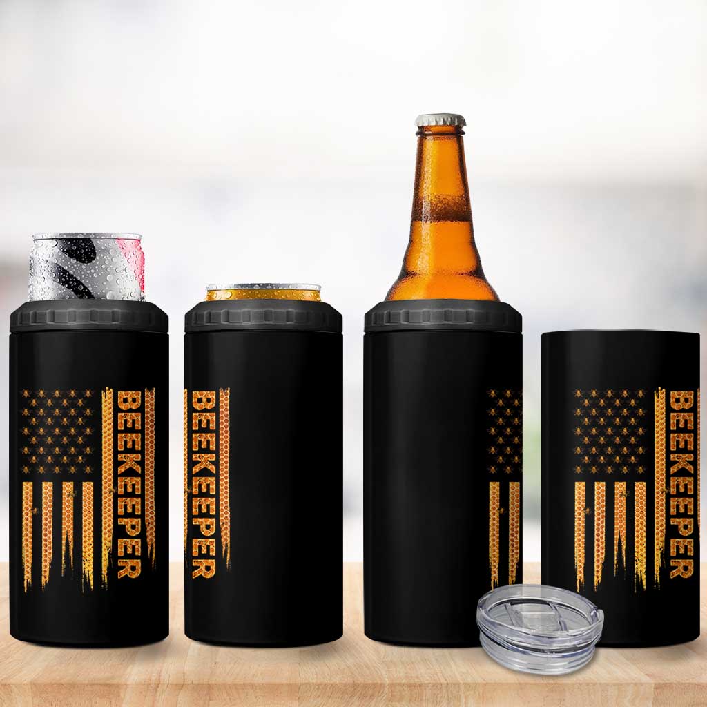 Beekeeping American Flag Honeycomb Honey Bees Beekeeper 4 in 1 Can Cooler Tumbler
