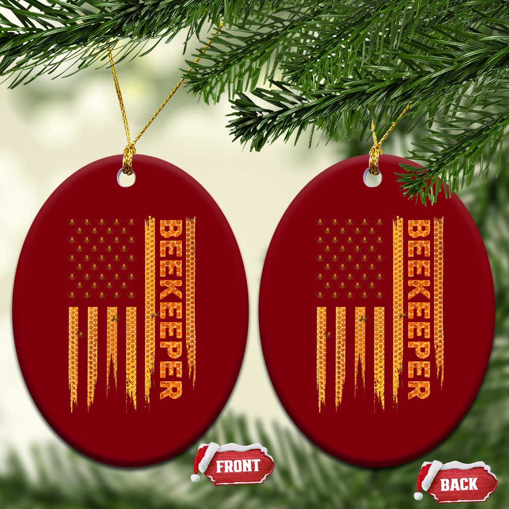 Beekeeping American Flag Honeycomb Honey Bees Beekeeper Ceramic Ornament