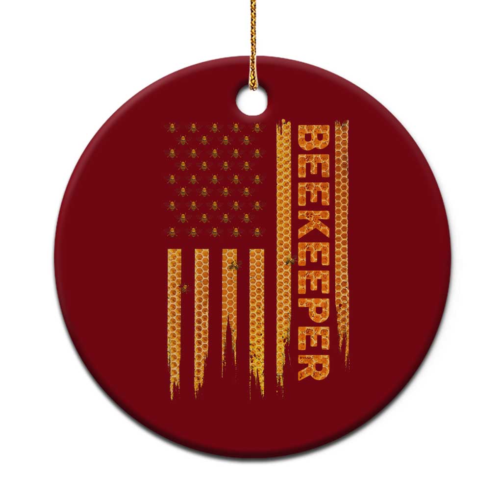 Beekeeping American Flag Honeycomb Honey Bees Beekeeper Ceramic Ornament