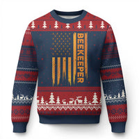 Beekeeping American Flag Honeycomb Honey Bees Beekeeper Ugly Christmas Sweater