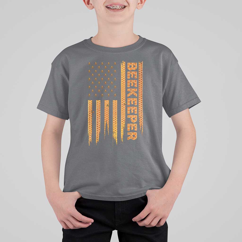 Beekeeping American Flag Honeycomb Honey Bees Beekeeper T Shirt For Kid