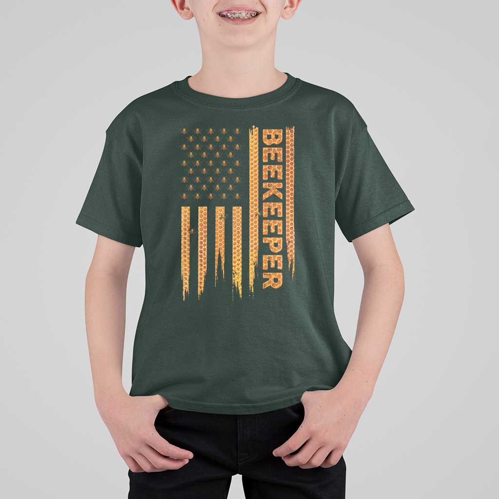Beekeeping American Flag Honeycomb Honey Bees Beekeeper T Shirt For Kid