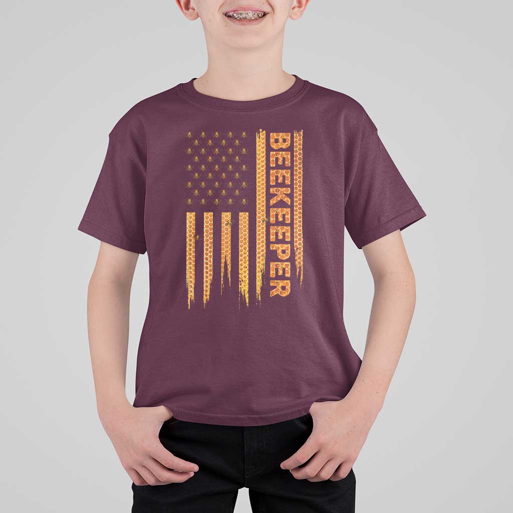 Beekeeping American Flag Honeycomb Honey Bees Beekeeper T Shirt For Kid