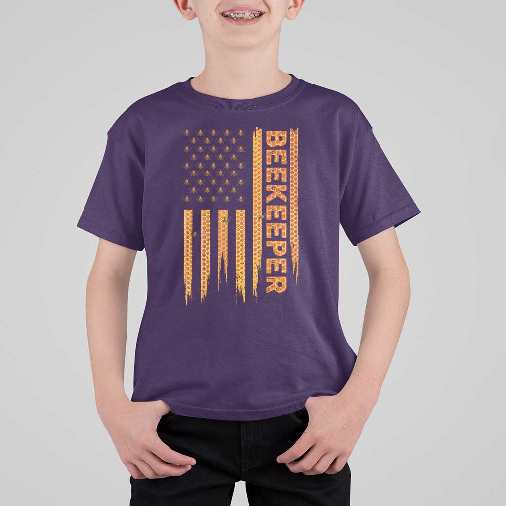 Beekeeping American Flag Honeycomb Honey Bees Beekeeper T Shirt For Kid