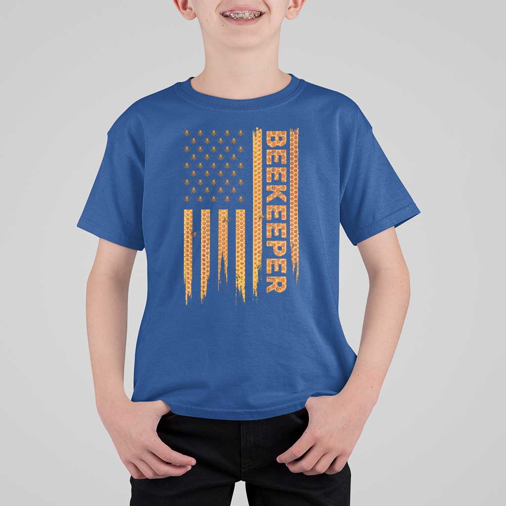 Beekeeping American Flag Honeycomb Honey Bees Beekeeper T Shirt For Kid