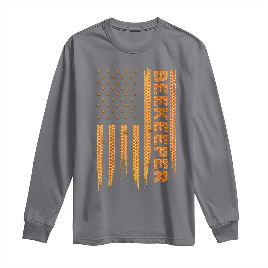 Beekeeping American Flag Honeycomb Honey Bees Beekeeper Long Sleeve Shirt