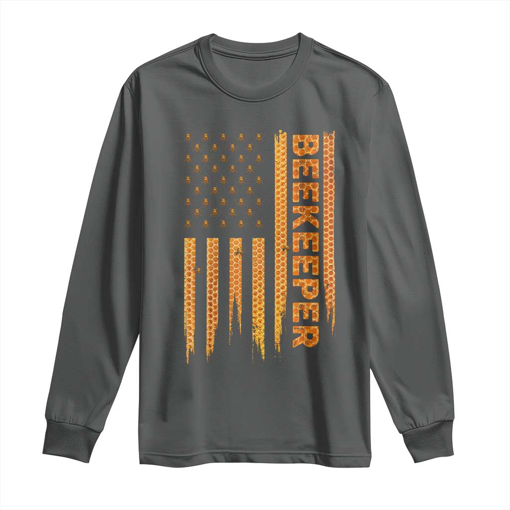 Beekeeping American Flag Honeycomb Honey Bees Beekeeper Long Sleeve Shirt