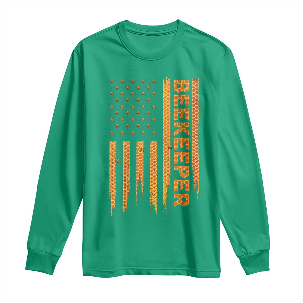 Beekeeping American Flag Honeycomb Honey Bees Beekeeper Long Sleeve Shirt