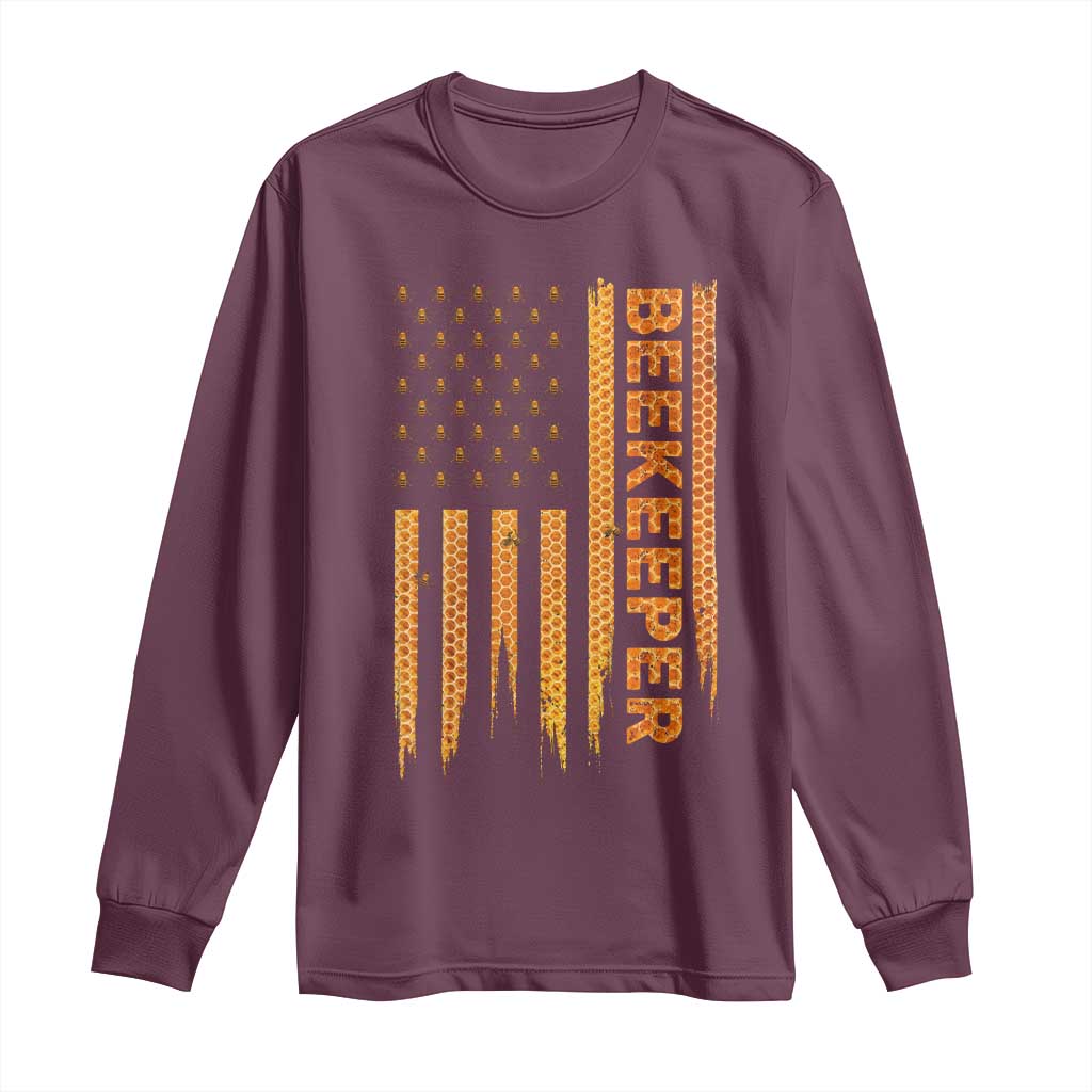 Beekeeping American Flag Honeycomb Honey Bees Beekeeper Long Sleeve Shirt