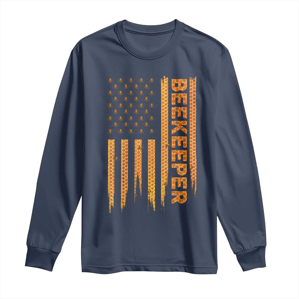Beekeeping American Flag Honeycomb Honey Bees Beekeeper Long Sleeve Shirt