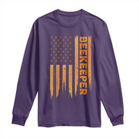 Beekeeping American Flag Honeycomb Honey Bees Beekeeper Long Sleeve Shirt