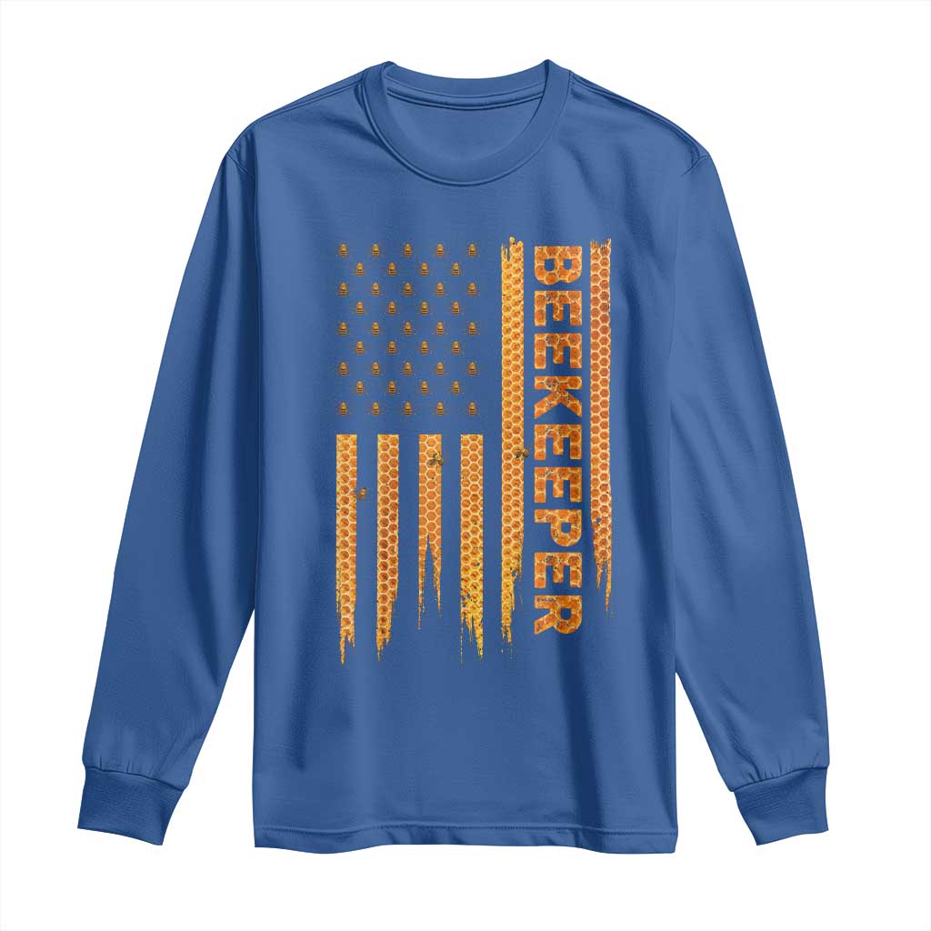 Beekeeping American Flag Honeycomb Honey Bees Beekeeper Long Sleeve Shirt