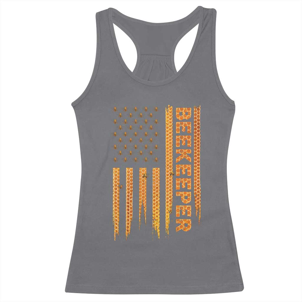 Beekeeping American Flag Honeycomb Honey Bees Beekeeper Racerback Tank Top
