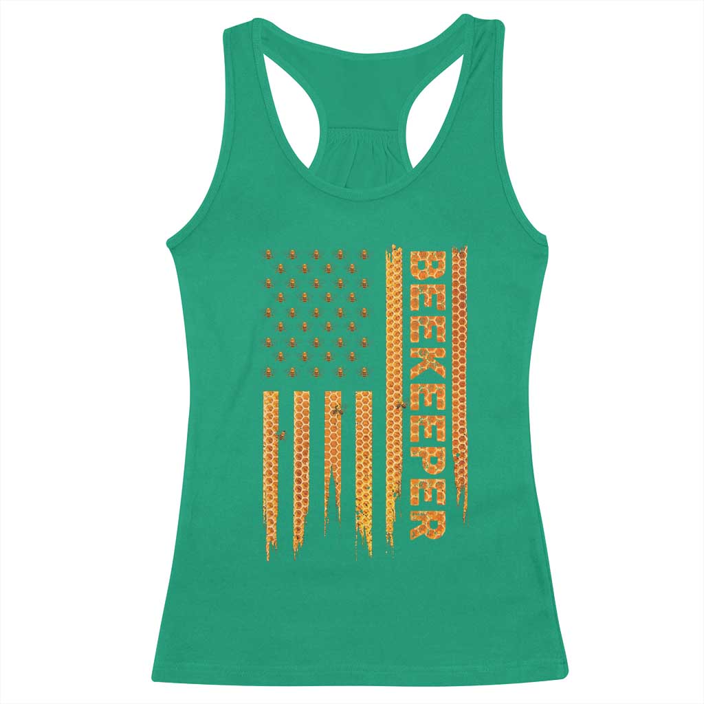 Beekeeping American Flag Honeycomb Honey Bees Beekeeper Racerback Tank Top