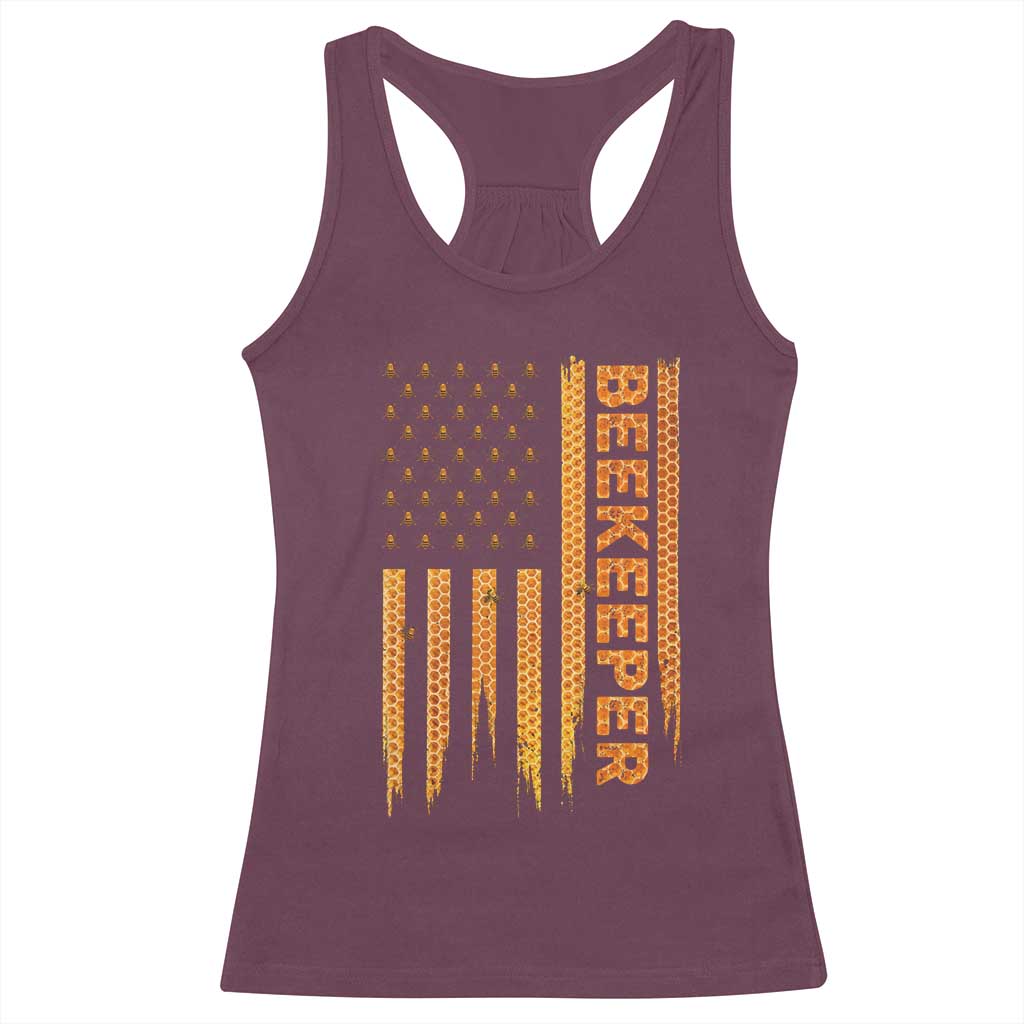 Beekeeping American Flag Honeycomb Honey Bees Beekeeper Racerback Tank Top