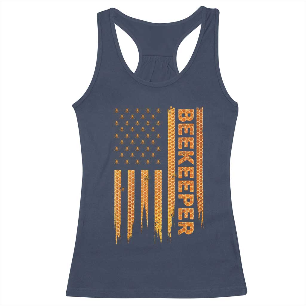 Beekeeping American Flag Honeycomb Honey Bees Beekeeper Racerback Tank Top