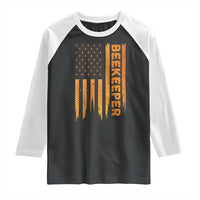 Beekeeping American Flag Honeycomb Honey Bees Beekeeper Raglan Shirt