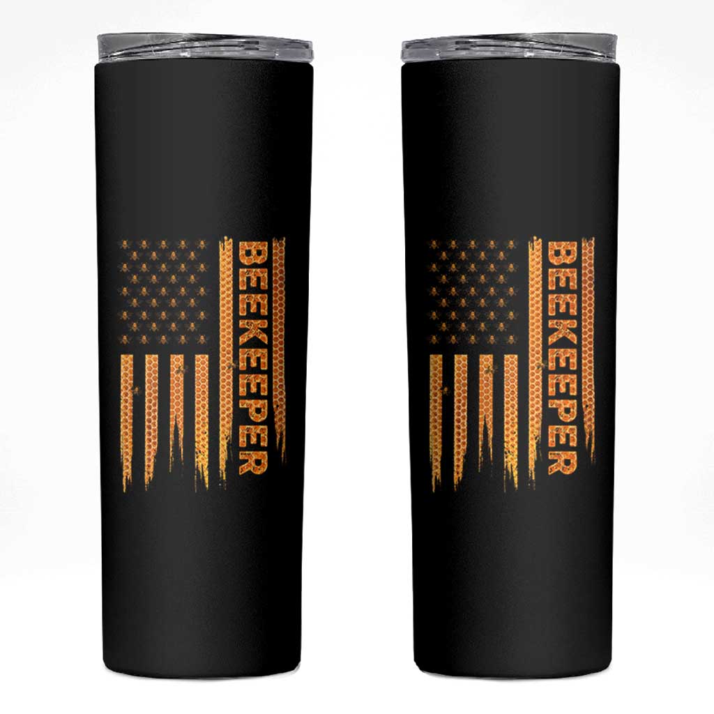 Beekeeping American Flag Honeycomb Honey Bees Beekeeper Skinny Tumbler
