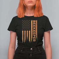 Beekeeping American Flag Honeycomb Honey Bees Beekeeper T Shirt For Women