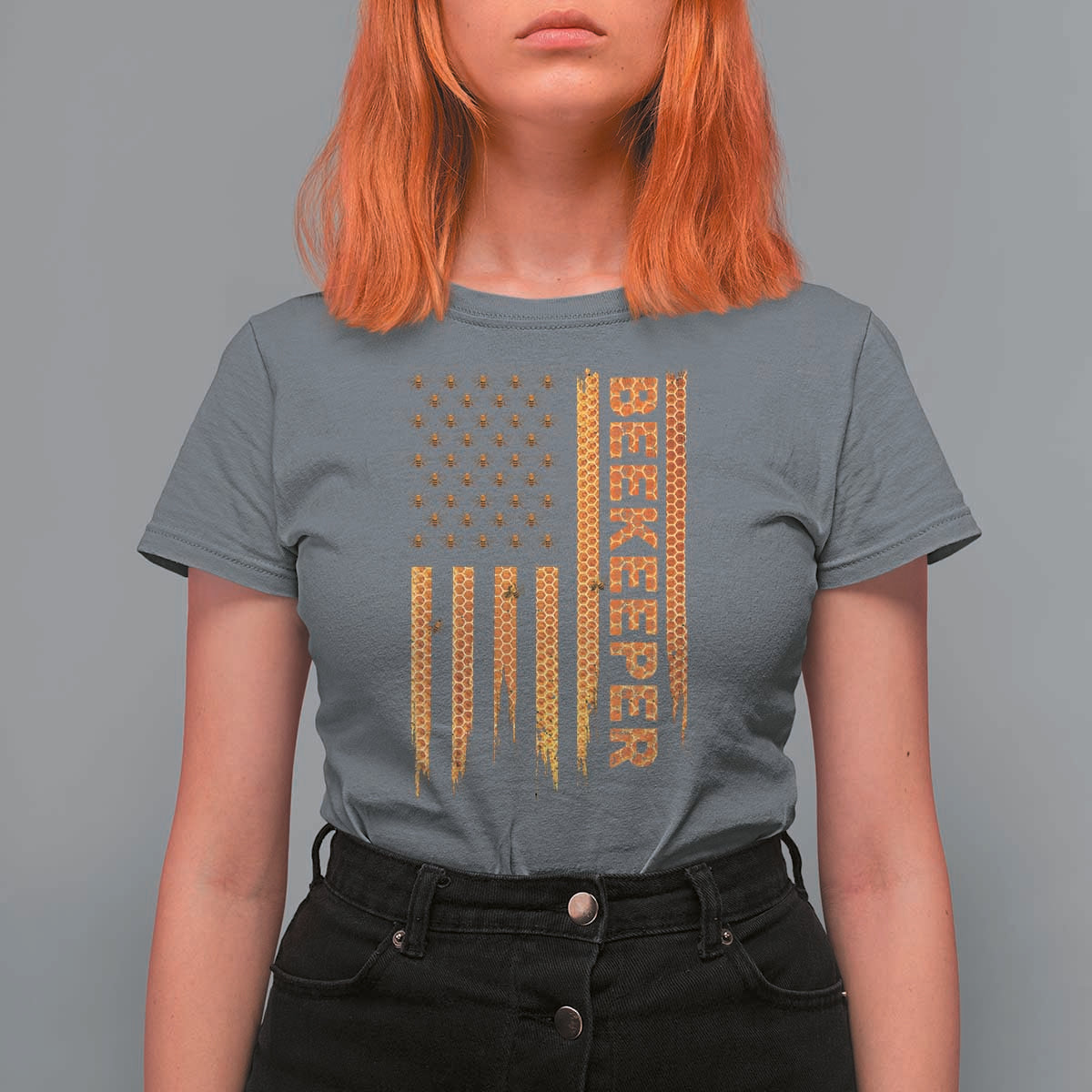 Beekeeping American Flag Honeycomb Honey Bees Beekeeper T Shirt For Women