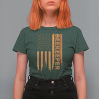 Beekeeping American Flag Honeycomb Honey Bees Beekeeper T Shirt For Women