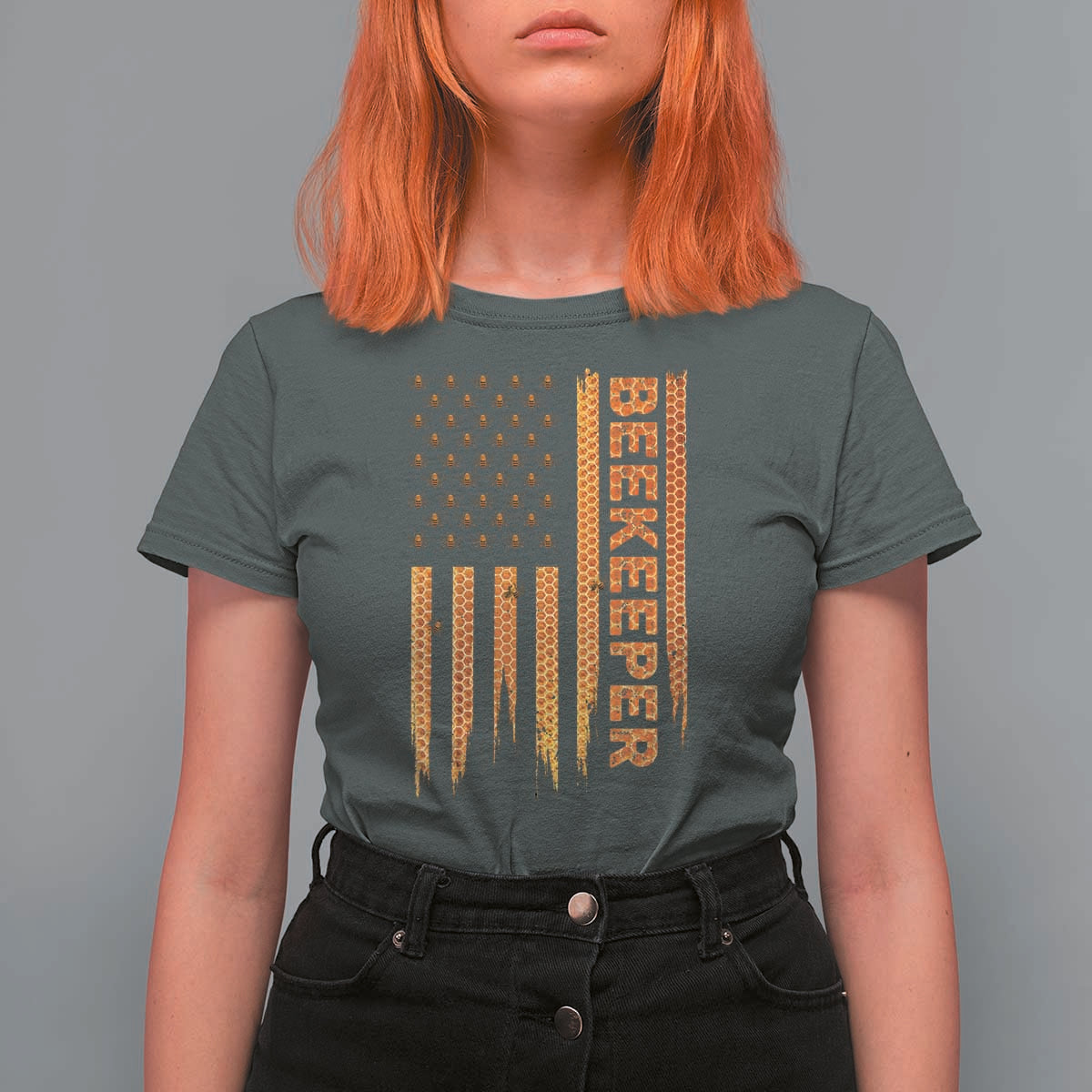 Beekeeping American Flag Honeycomb Honey Bees Beekeeper T Shirt For Women