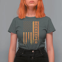 Beekeeping American Flag Honeycomb Honey Bees Beekeeper T Shirt For Women