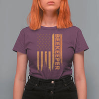 Beekeeping American Flag Honeycomb Honey Bees Beekeeper T Shirt For Women