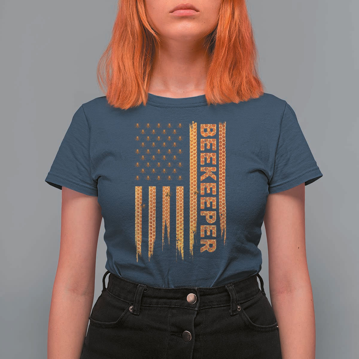 Beekeeping American Flag Honeycomb Honey Bees Beekeeper T Shirt For Women