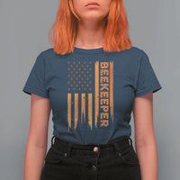 Beekeeping American Flag Honeycomb Honey Bees Beekeeper T Shirt For Women