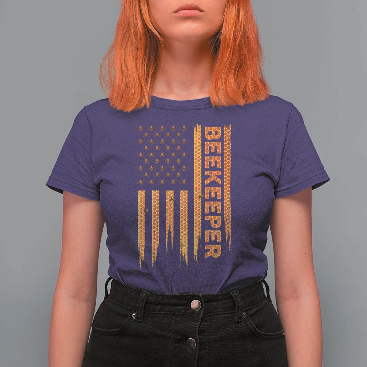 Beekeeping American Flag Honeycomb Honey Bees Beekeeper T Shirt For Women