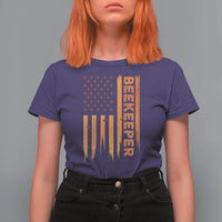 Beekeeping American Flag Honeycomb Honey Bees Beekeeper T Shirt For Women