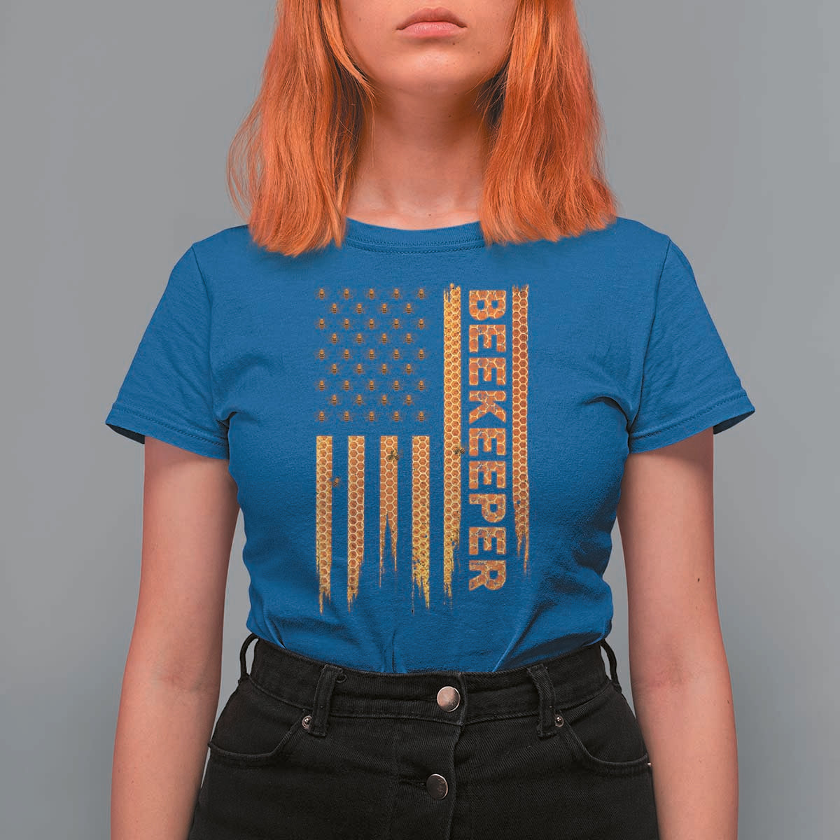 Beekeeping American Flag Honeycomb Honey Bees Beekeeper T Shirt For Women