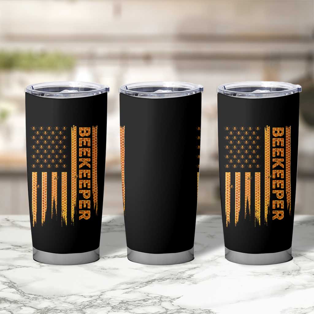 Beekeeping American Flag Honeycomb Honey Bees Beekeeper Tumbler Cup