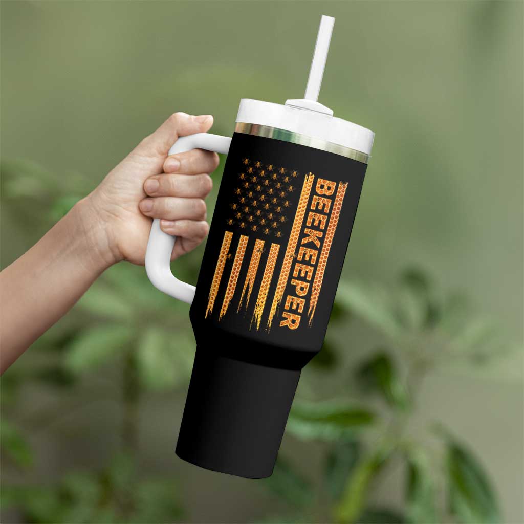 Beekeeping American Flag Honeycomb Honey Bees Beekeeper Tumbler With Handle