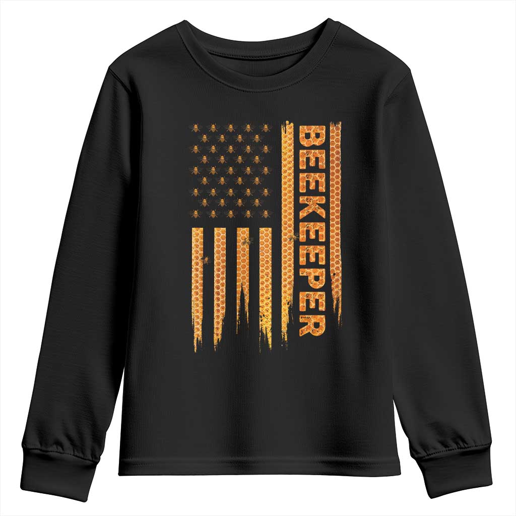 Beekeeping American Flag Honeycomb Honey Bees Beekeeper Youth Sweatshirt