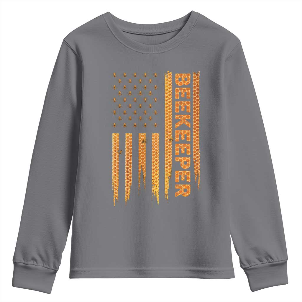 Beekeeping American Flag Honeycomb Honey Bees Beekeeper Youth Sweatshirt